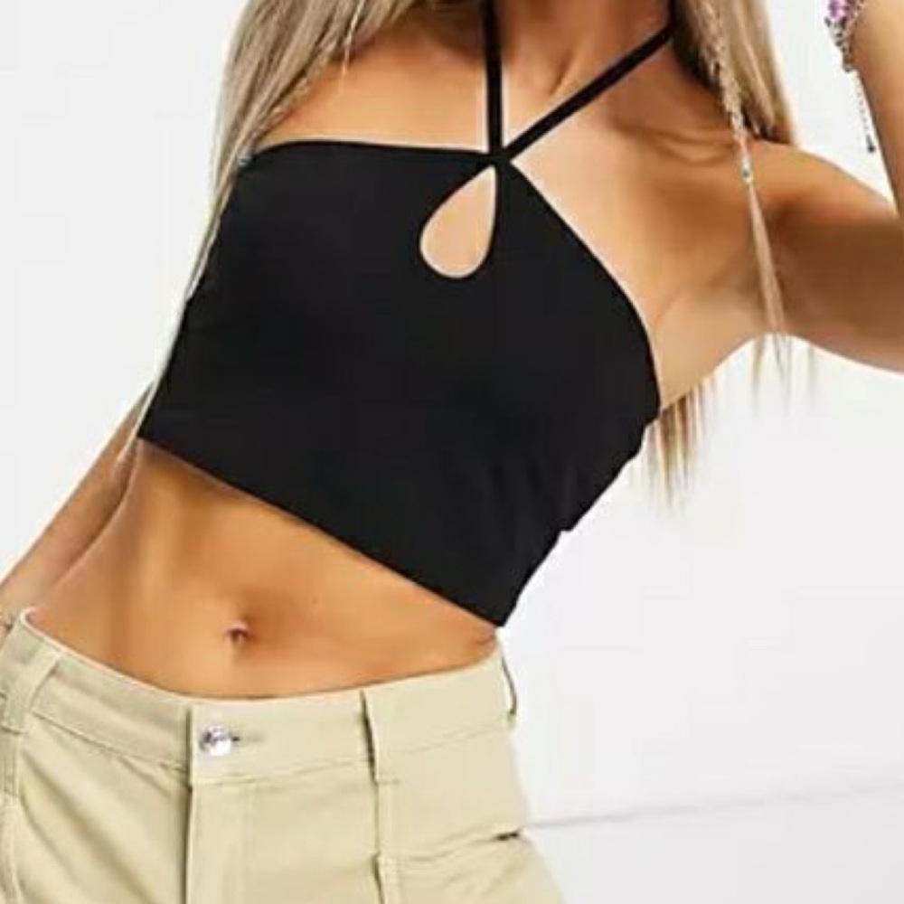 ASOS Design Halter Keyhole Black Crop Y2k